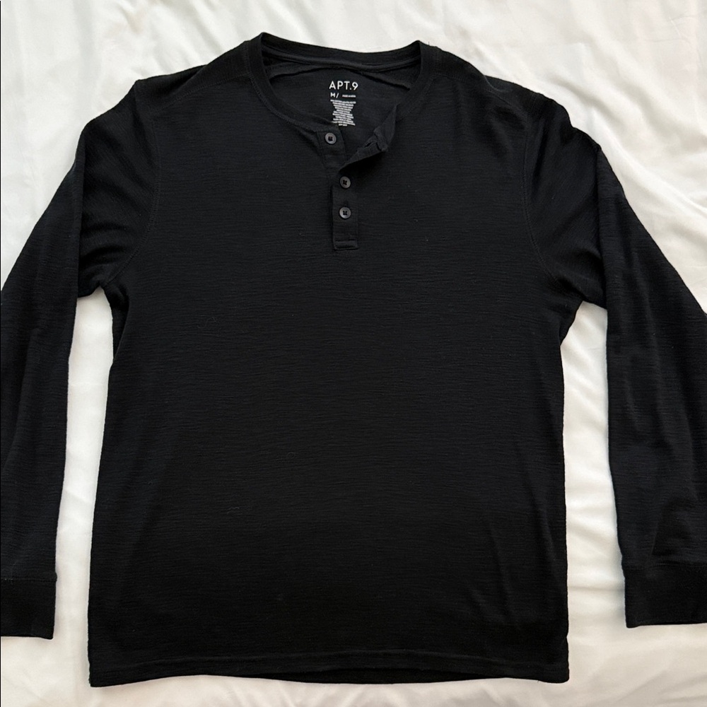 Apt. 9 Men's Black Long Sleeve Henley